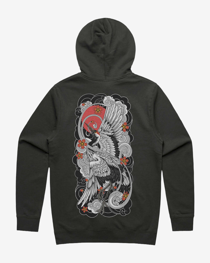 Irezumi Crane Graphic Hoodie With Back Print