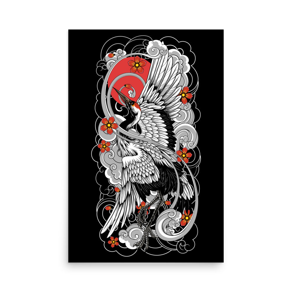 Irezumi Crane Poster With Tattoo Inspired Artwork