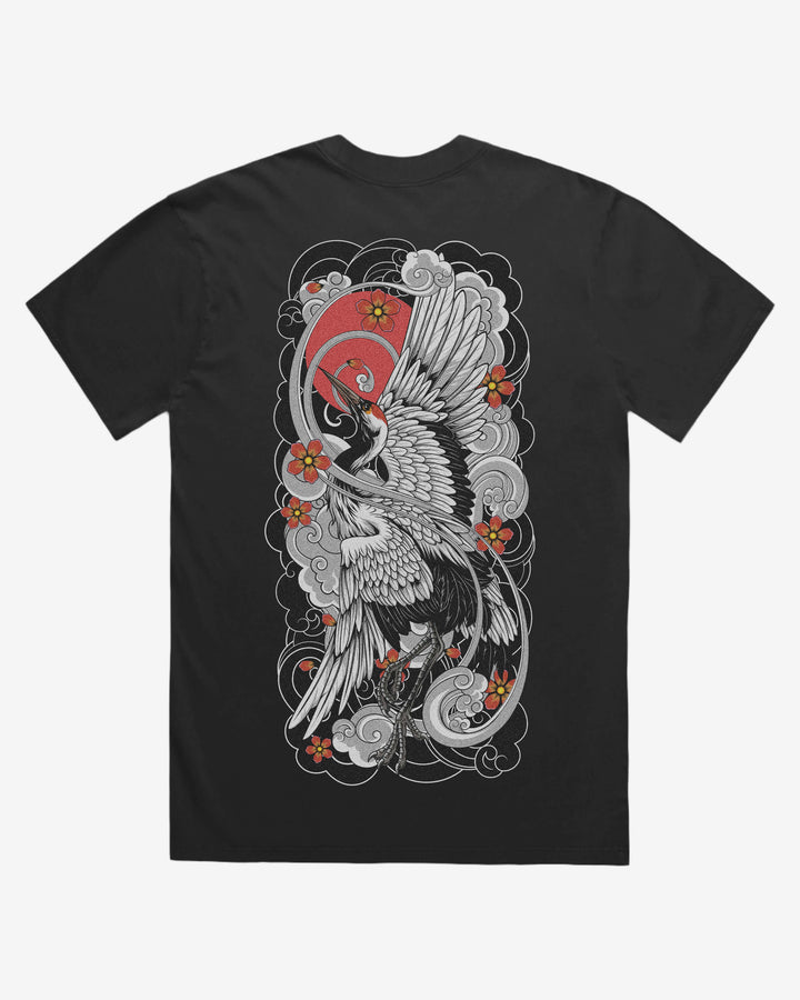 Faded Japanese Graphic T-Shirt - Crane