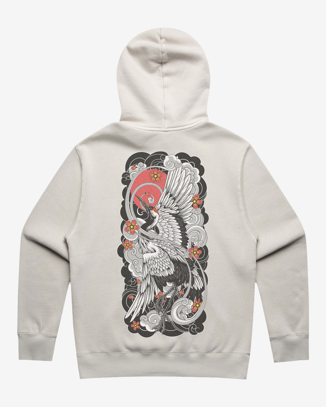 Faded tattoo hoodie with a large crane back print, 320GSM relaxed fit and washed finish.