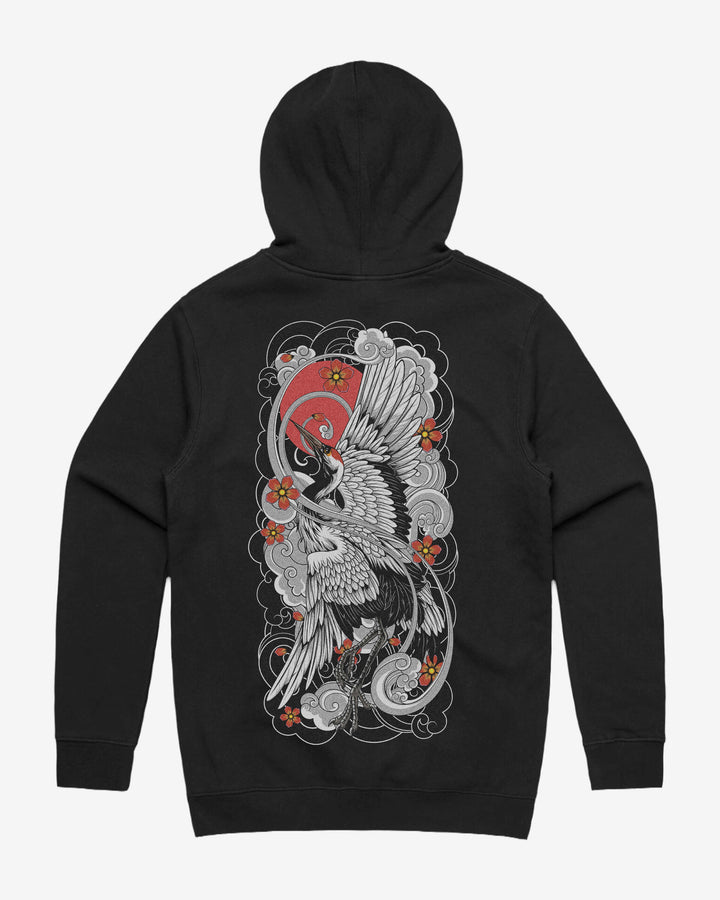 Irezumi Crane Graphic Hoodie With Back Print