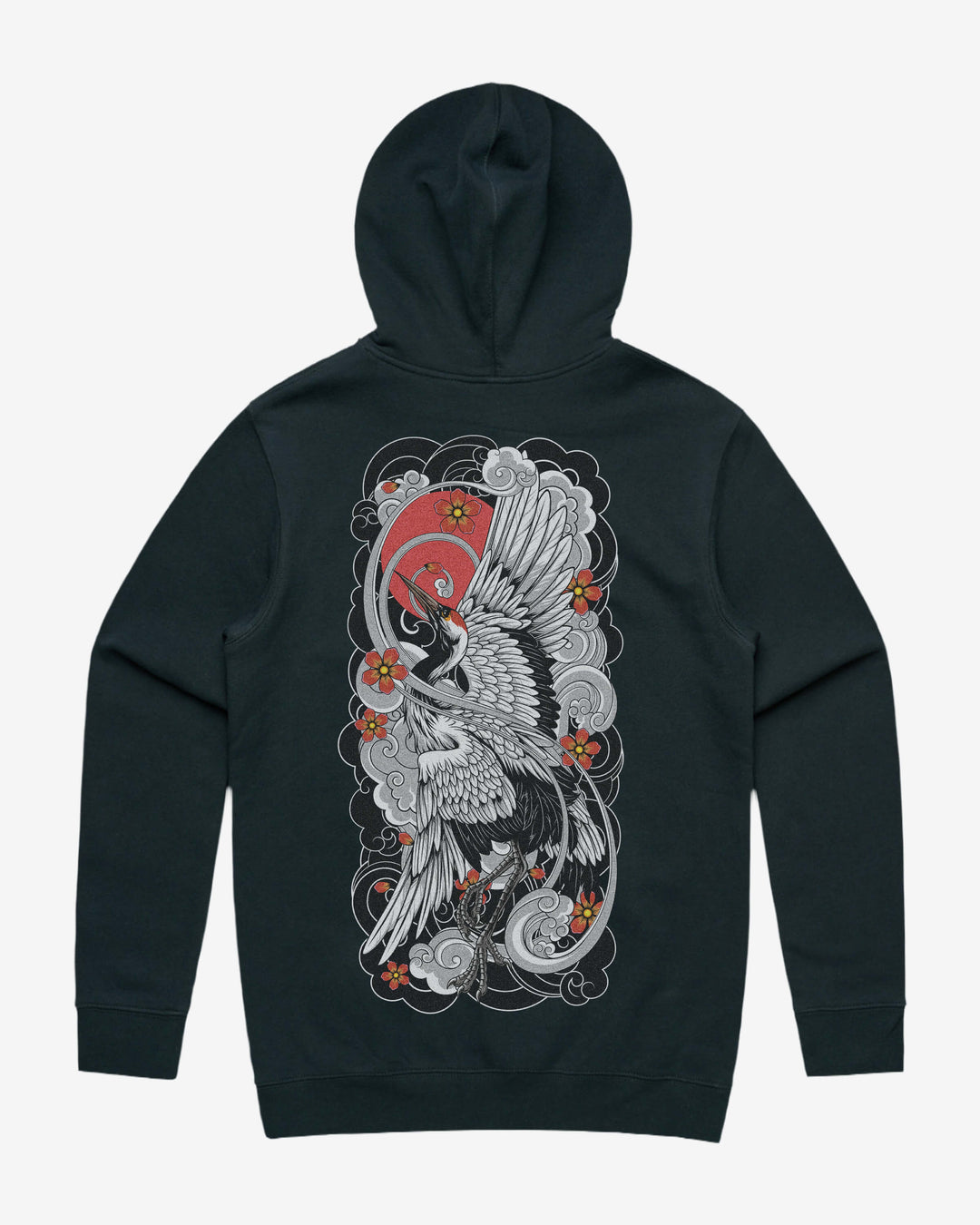 Irezumi Crane Graphic Hoodie With Back Print