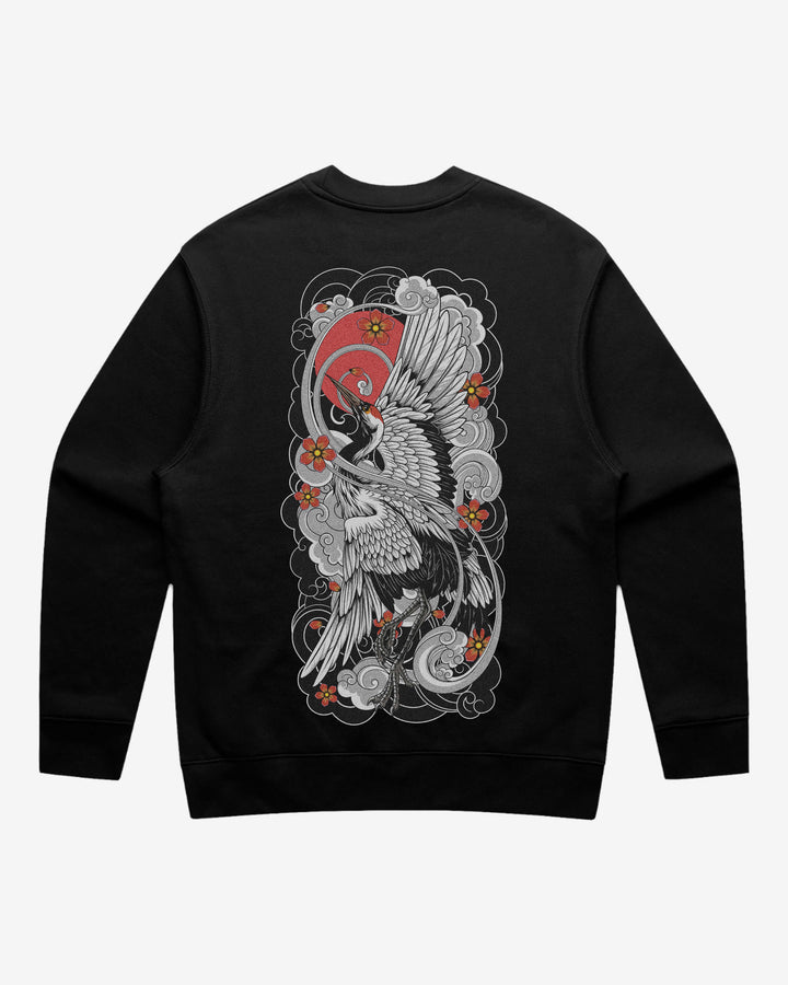 Irezumi Crane Relaxed Fit Graphic Sweatshirt With Large Tattoo Inspired Back Print