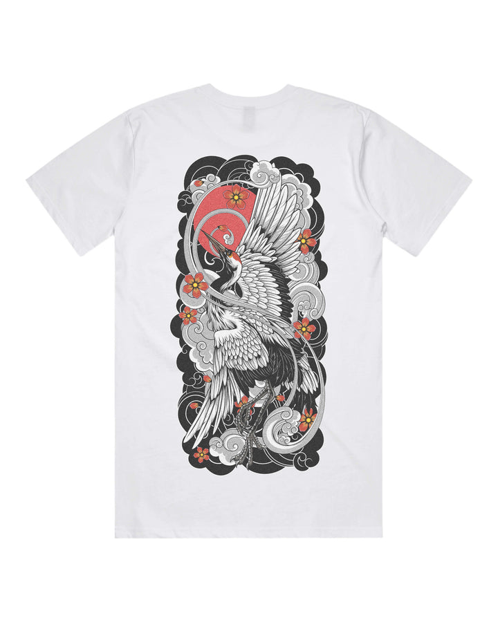Irezumi Crane Relaxed Fit Graphic Tee With Large Japanese Tattoo Inspired Back Print