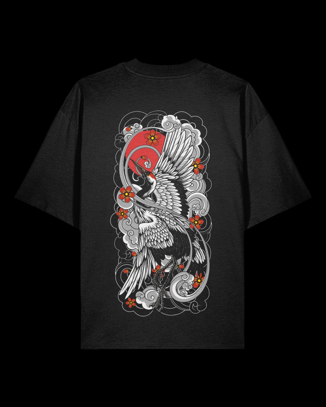 T-shirt featuring Japanese Irezumi-style artwork — Rising Crane Oversized Tee