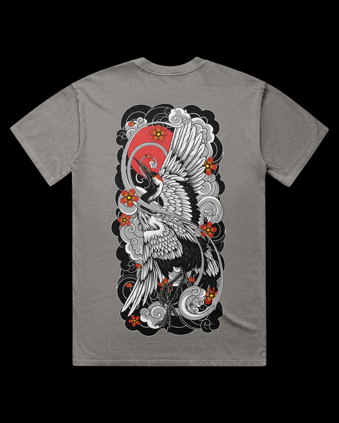 Flying Crane Acid Wash Graphic T-Shirt