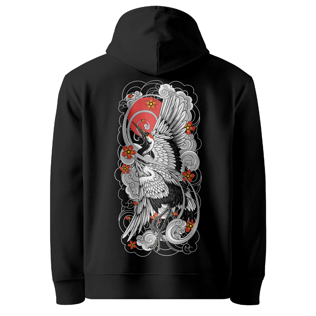 Ascending Crane Tattoo Hoodie - Black