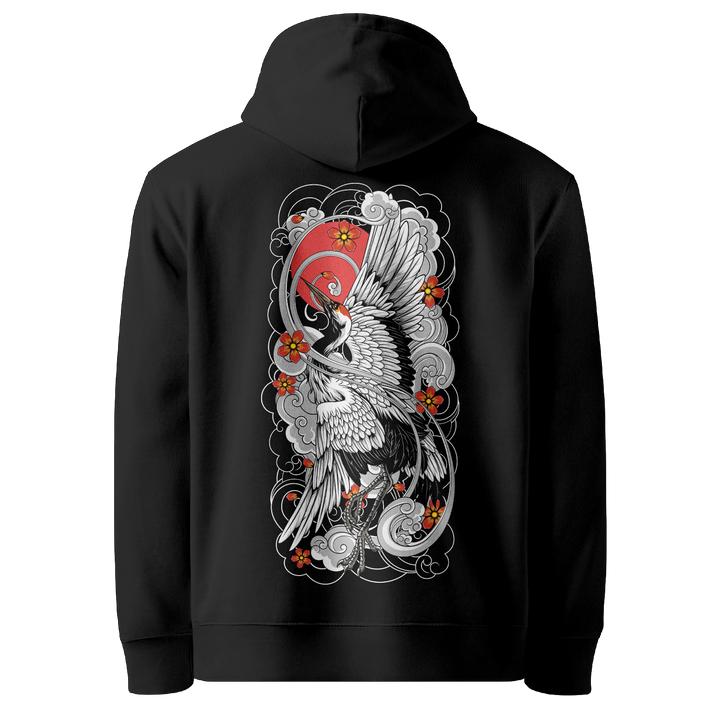 Ascending Crane Tattoo Hoodie - Black