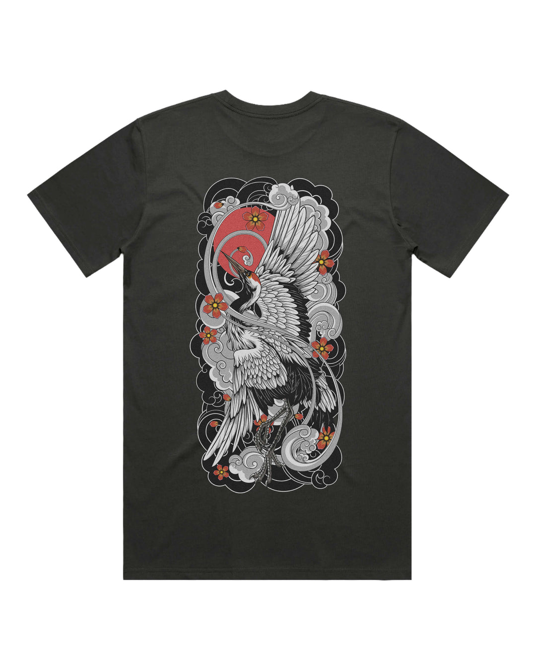 Coal graphic t-shirt with large irezumi crane back print