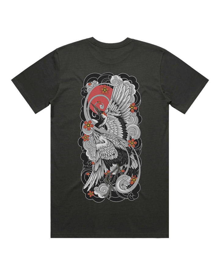 Coal graphic t-shirt with large irezumi crane back print
