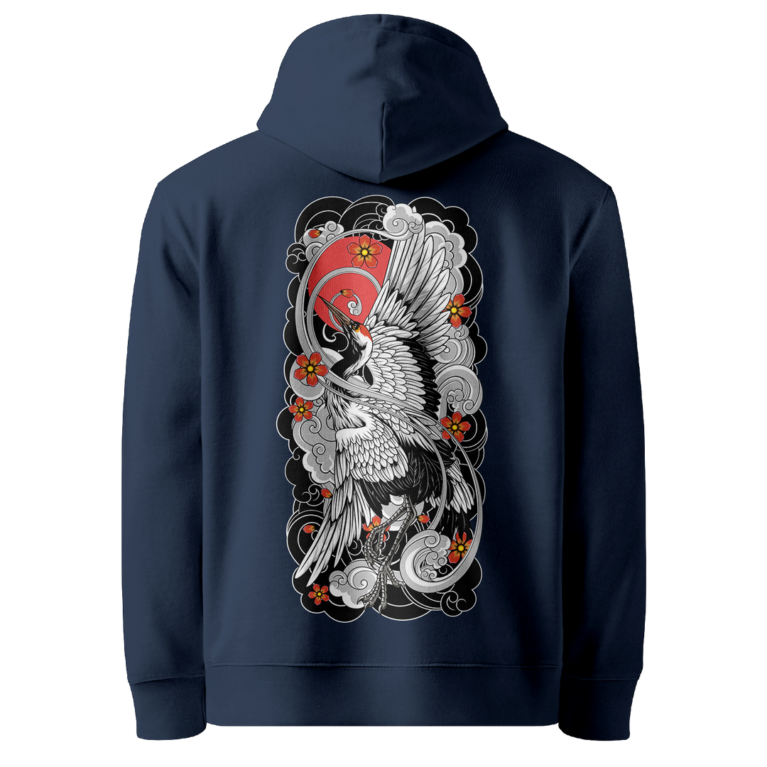 Ascending Crane Tattoo Hoodie - Navy