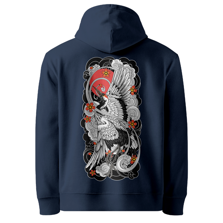 Ascending Crane Tattoo Hoodie - Navy