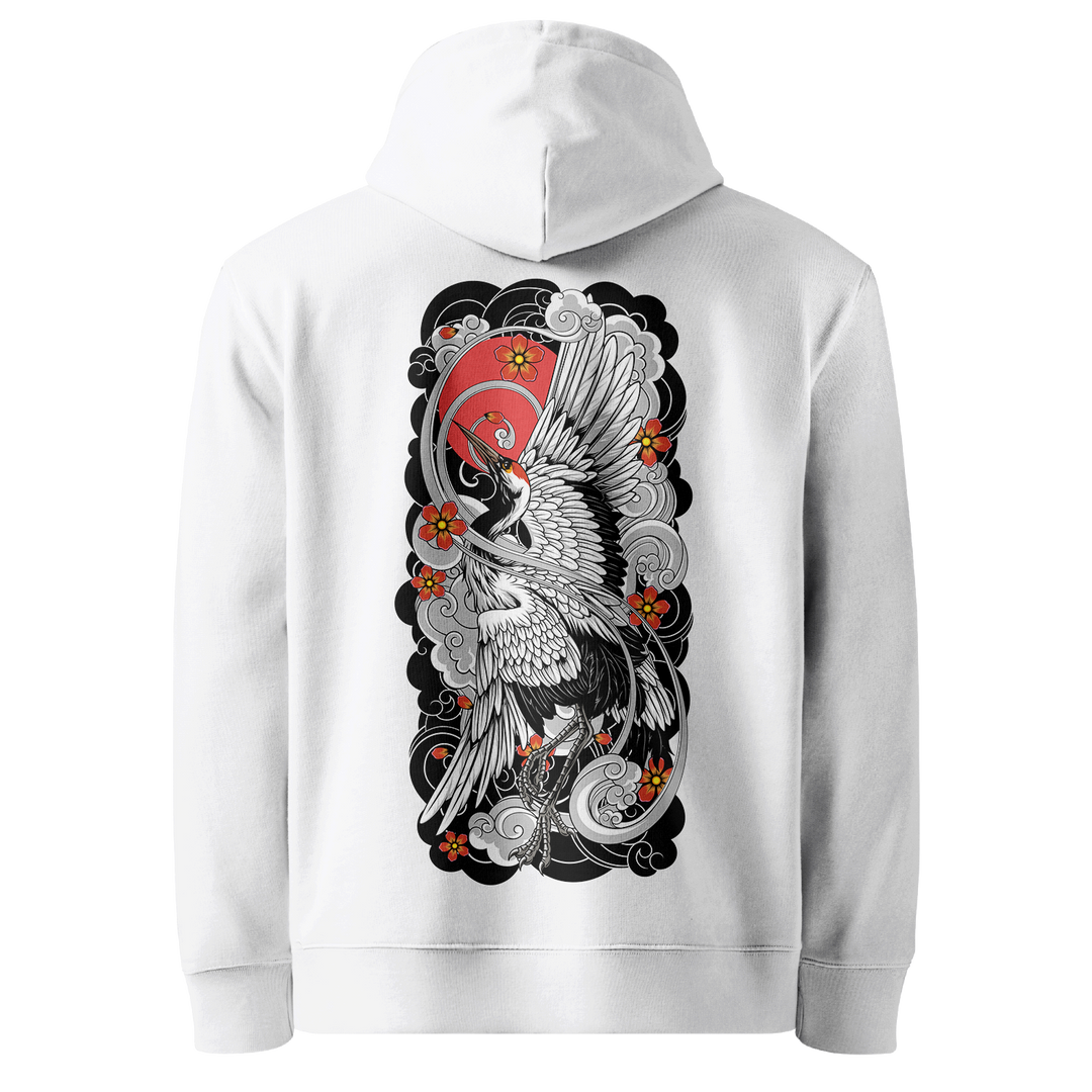 Ascending Crane Tattoo Hoodie - White