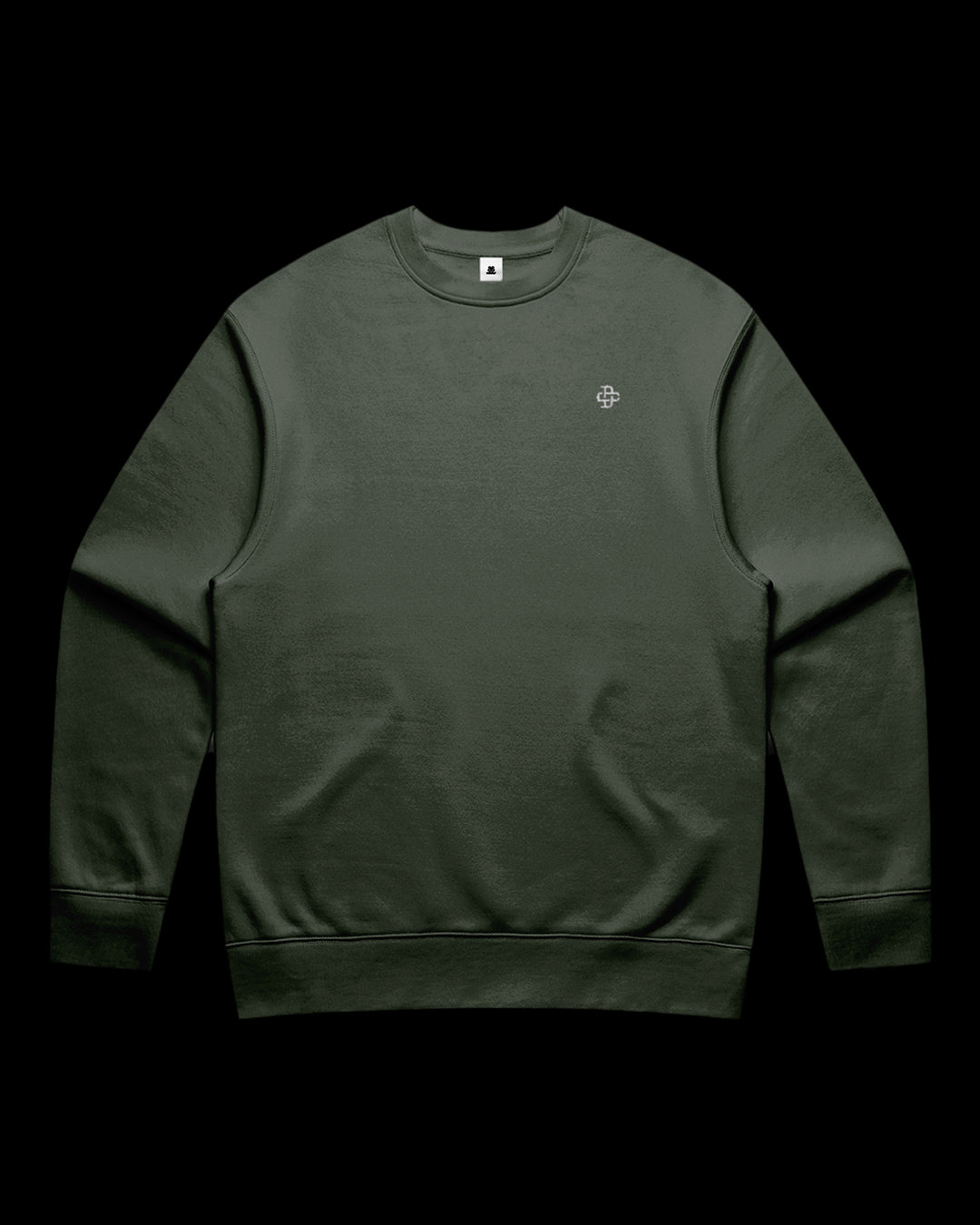 front view of sweatshirt with dsign crtel monogram logo embroidered on left chest