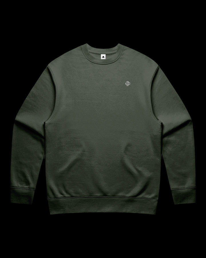 front view of sweatshirt with dsign crtel monogram logo embroidered on left chest