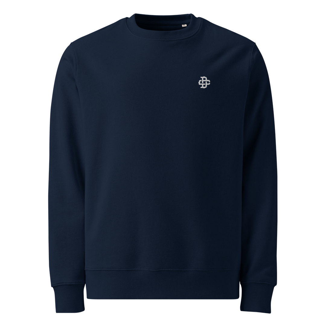 French Navy sweatshirt with DC monogram embroidered on front left chest.