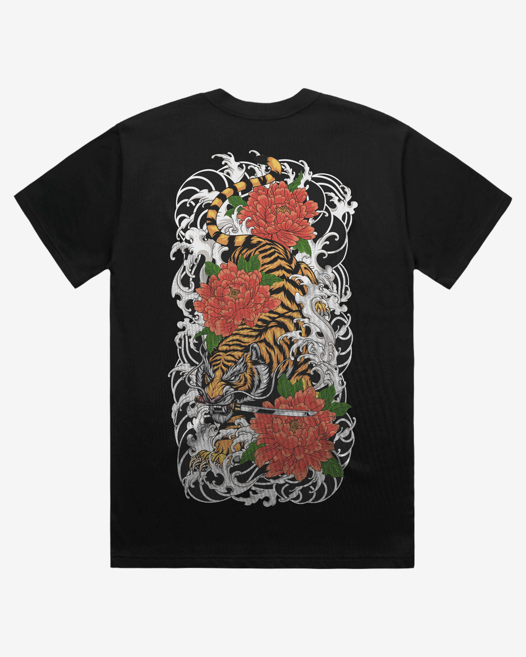 Tiger & Red Peonies Oversized Heavyweight Graphic Tee