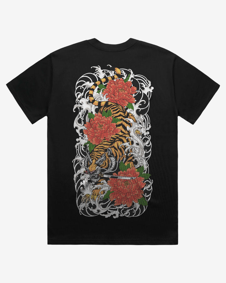 Tiger & Red Peonies Oversized Heavyweight Graphic Tee