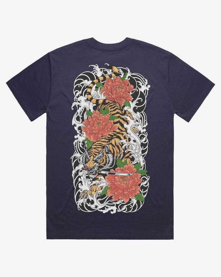 Tiger & Red Peonies Oversized Heavyweight Graphic Tee