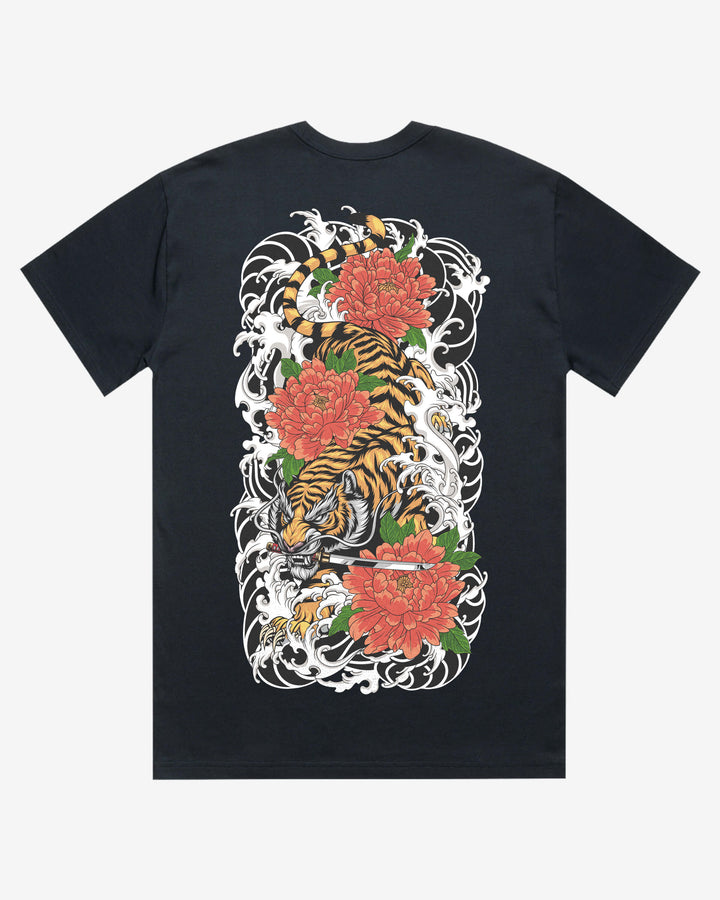 Tiger & Red Peonies Oversized Heavyweight Graphic Tee
