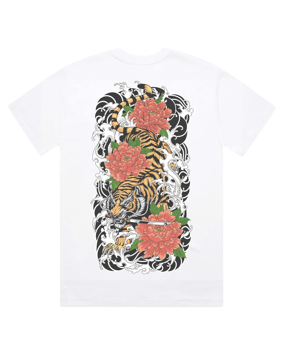 Tiger & Red Peonies Oversized Heavyweight Graphic Tee
