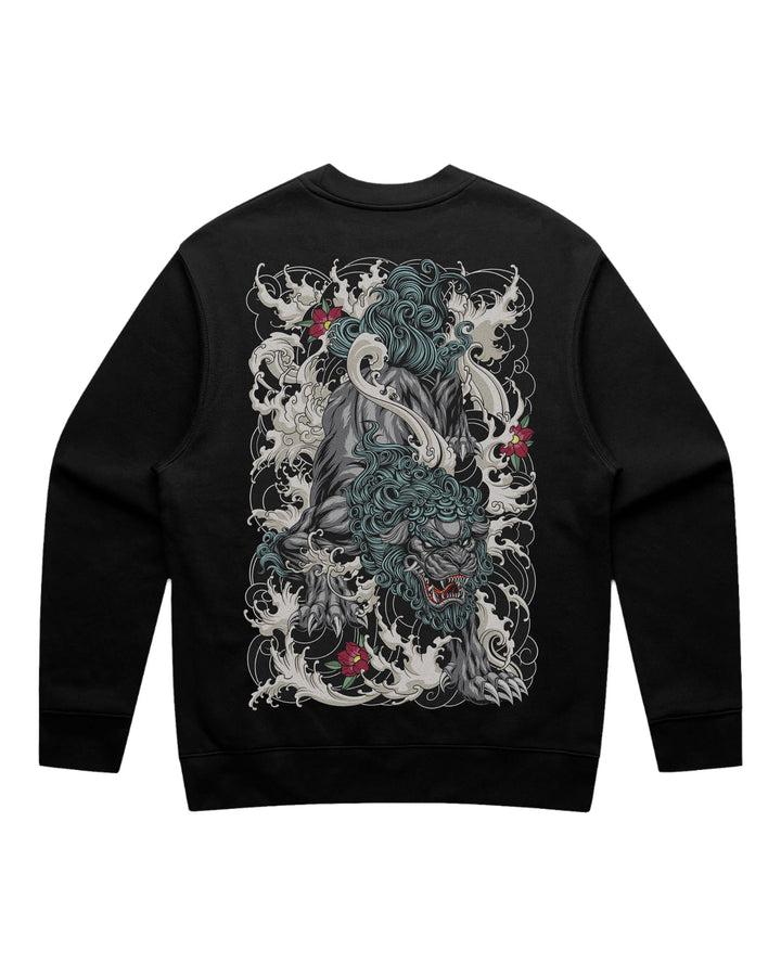 Japanese Lion Black Crewneck Sweatshirt