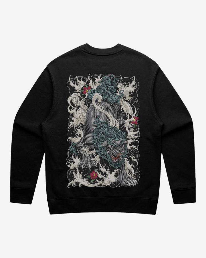 Diving Komainu Relaxed Fit Graphic Sweatshirt With Large Tattoo Inspired Back Print