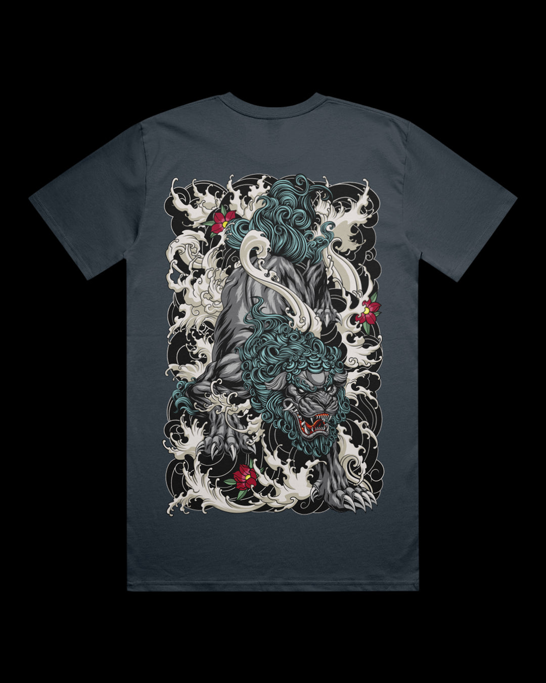 T-shirt featuring Japanese Irezumi-style artwork — Diving Komainu Relaxed Tee