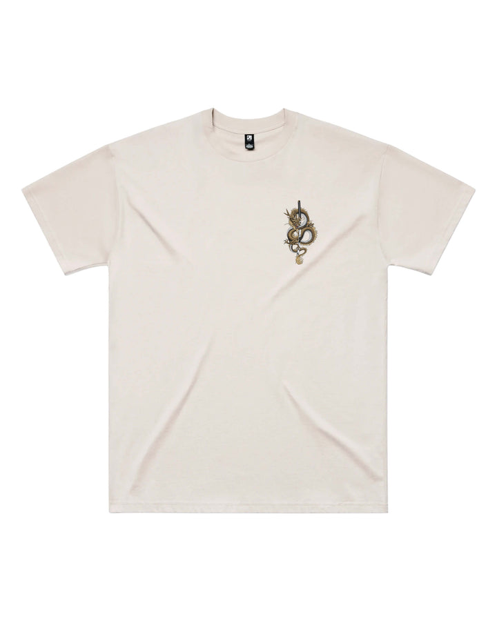 Back view of Dragons Katana Mens Oversized Tee in Bone