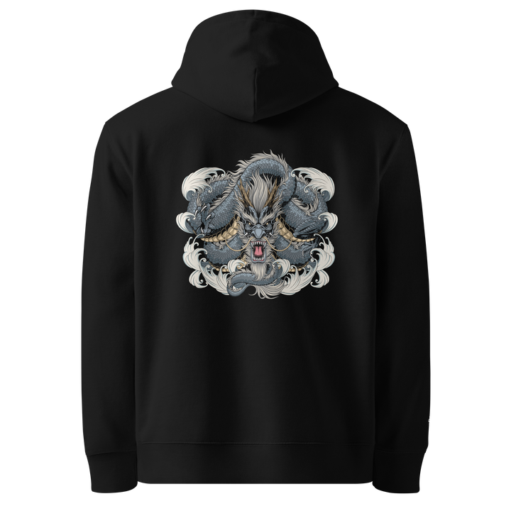 Dragon Weave Graphic Hoodie in Black with a bold back print of a coiling dragon.