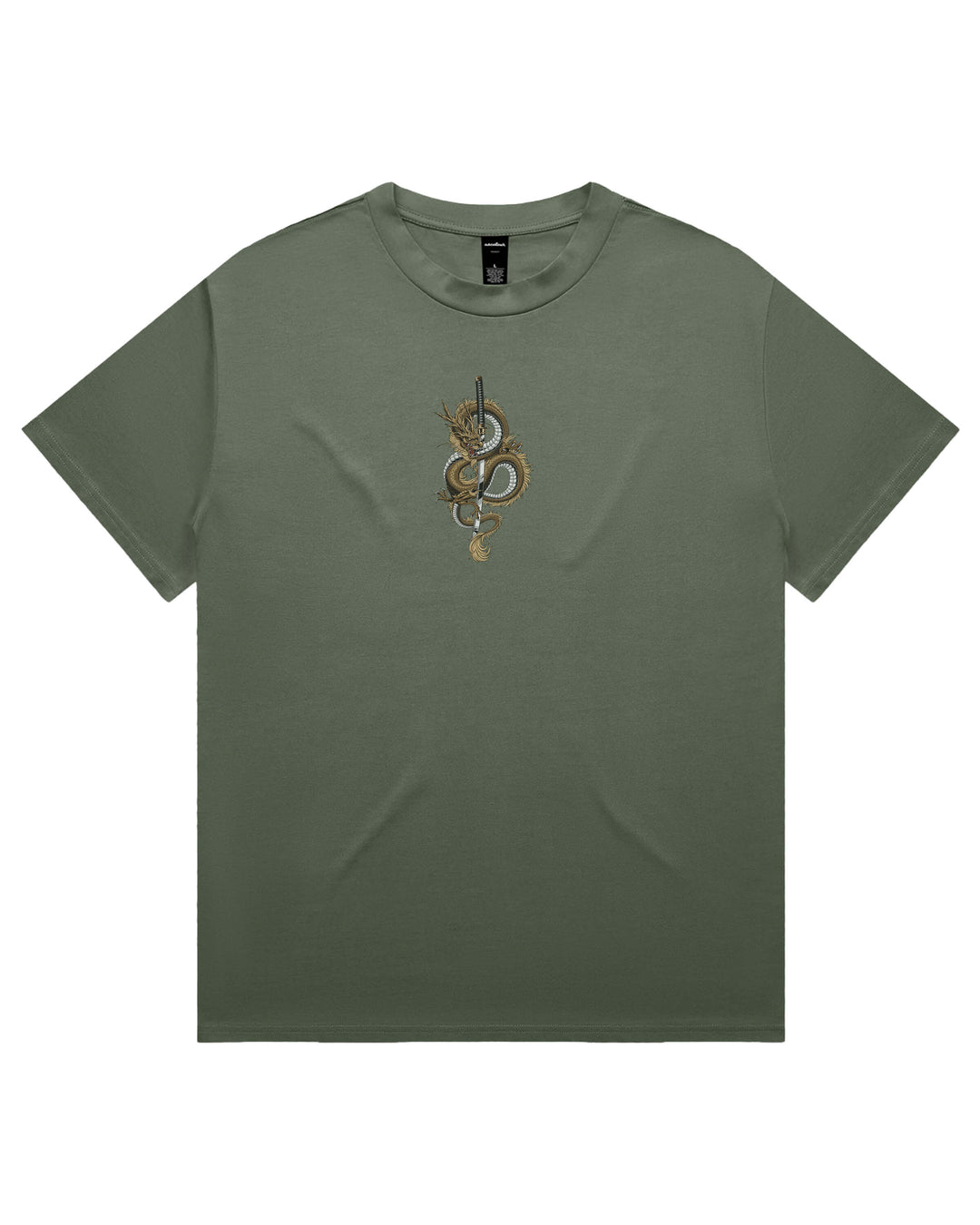 Oversized Cypress t-shirt with dragon coiling katata sword chest print