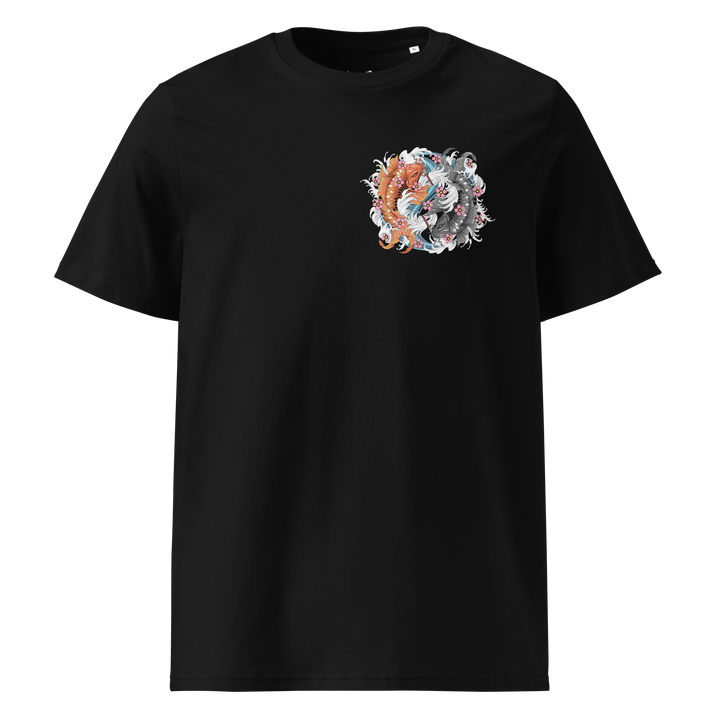 Yin Yang Koi Fish in Irezumi Style on Black T-Shirt