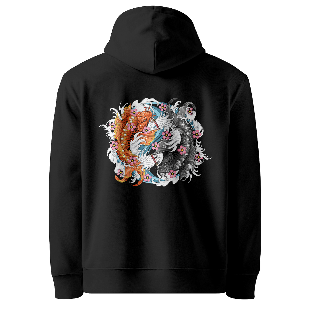 Dual Koi Fish Tattoo Hoodie - Black