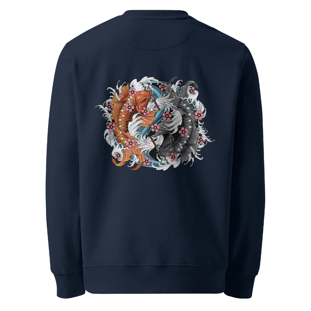 Dual Koi Graphic Tattoo Sweatshirt - Navy