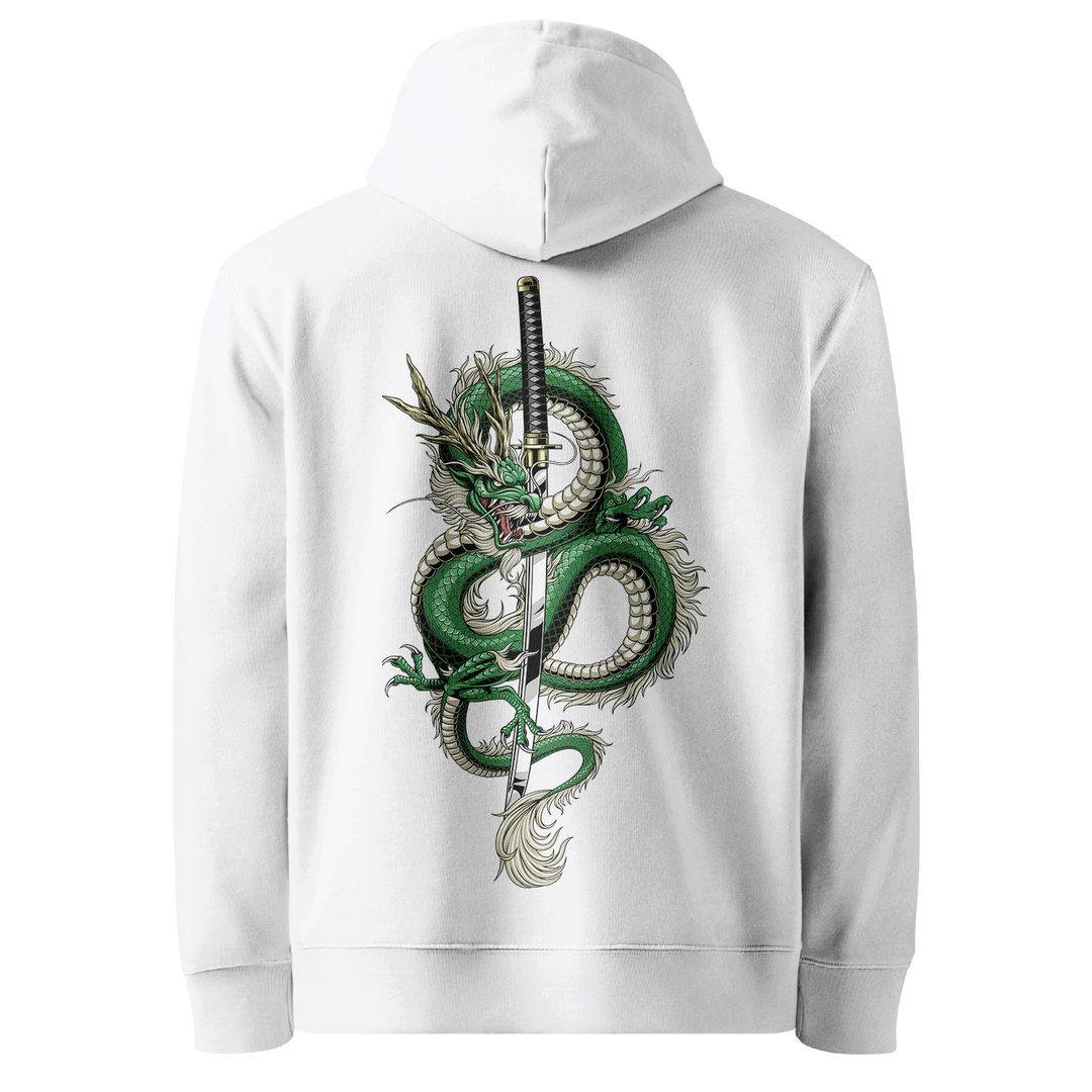 Emerald Dragons Fury Tattoo Hoodie - White