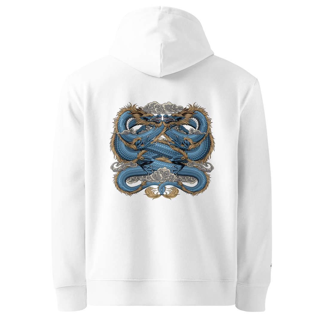 Endless Unity Graphic Hoodie in White with a back print of two intertwined dragons