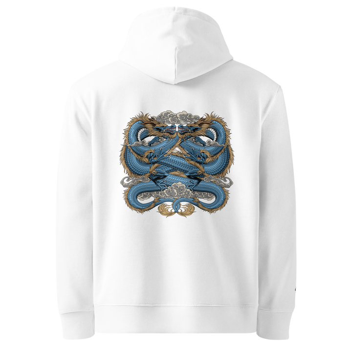 Endless Unity Graphic Hoodie in White with a back print of two intertwined dragons