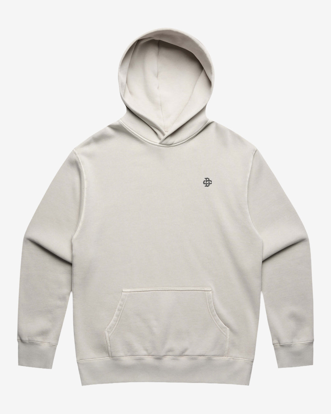 faded bone hoodie with small brand logo embroidery on left chest