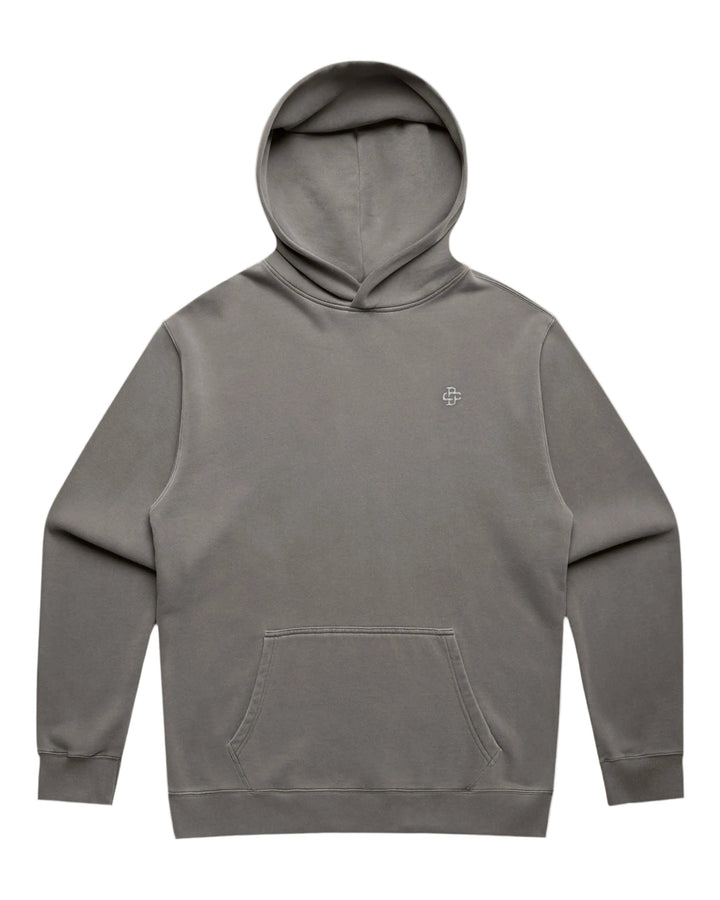 Front view of Vintage Graphic Hoodie – Oni in Faded Grey