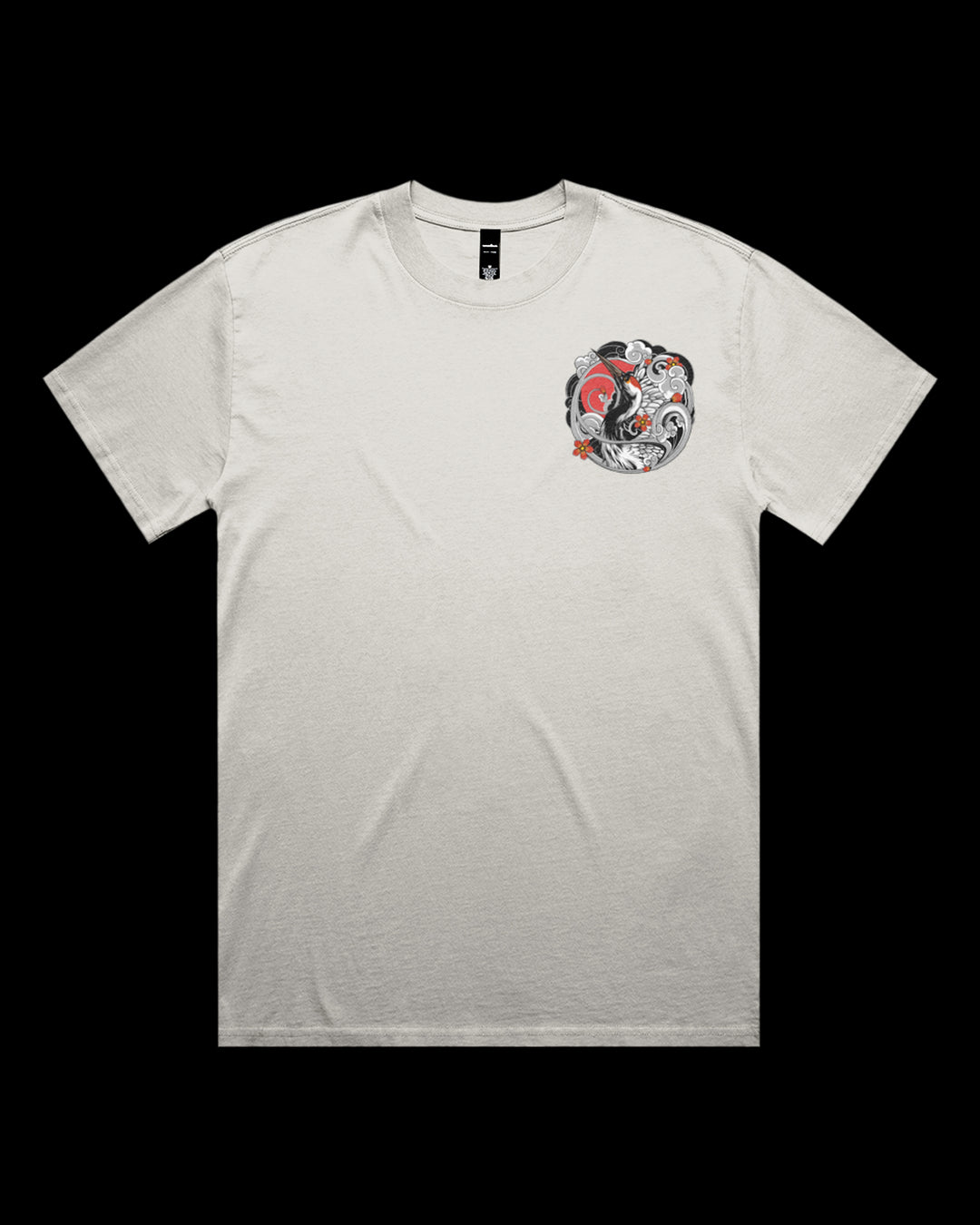 Faded T-shirt featuring Japanese Irezumi-style crane artwork