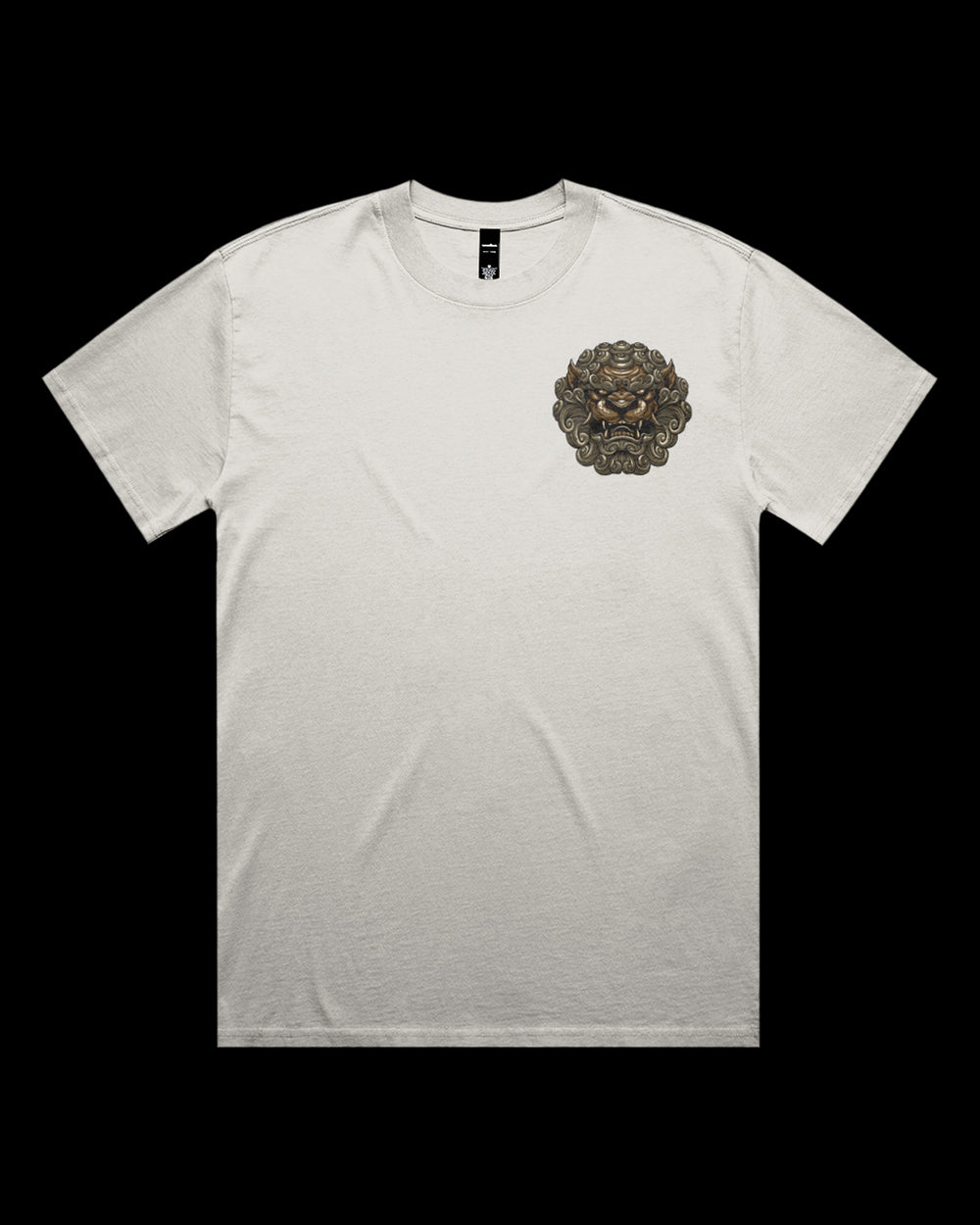 Faded T-shirt featuring Japanese Irezumi-style komainu head