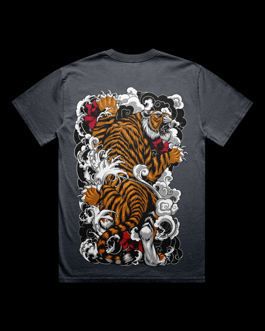 faded t shirt of climbing irezumi style tiger graphic
