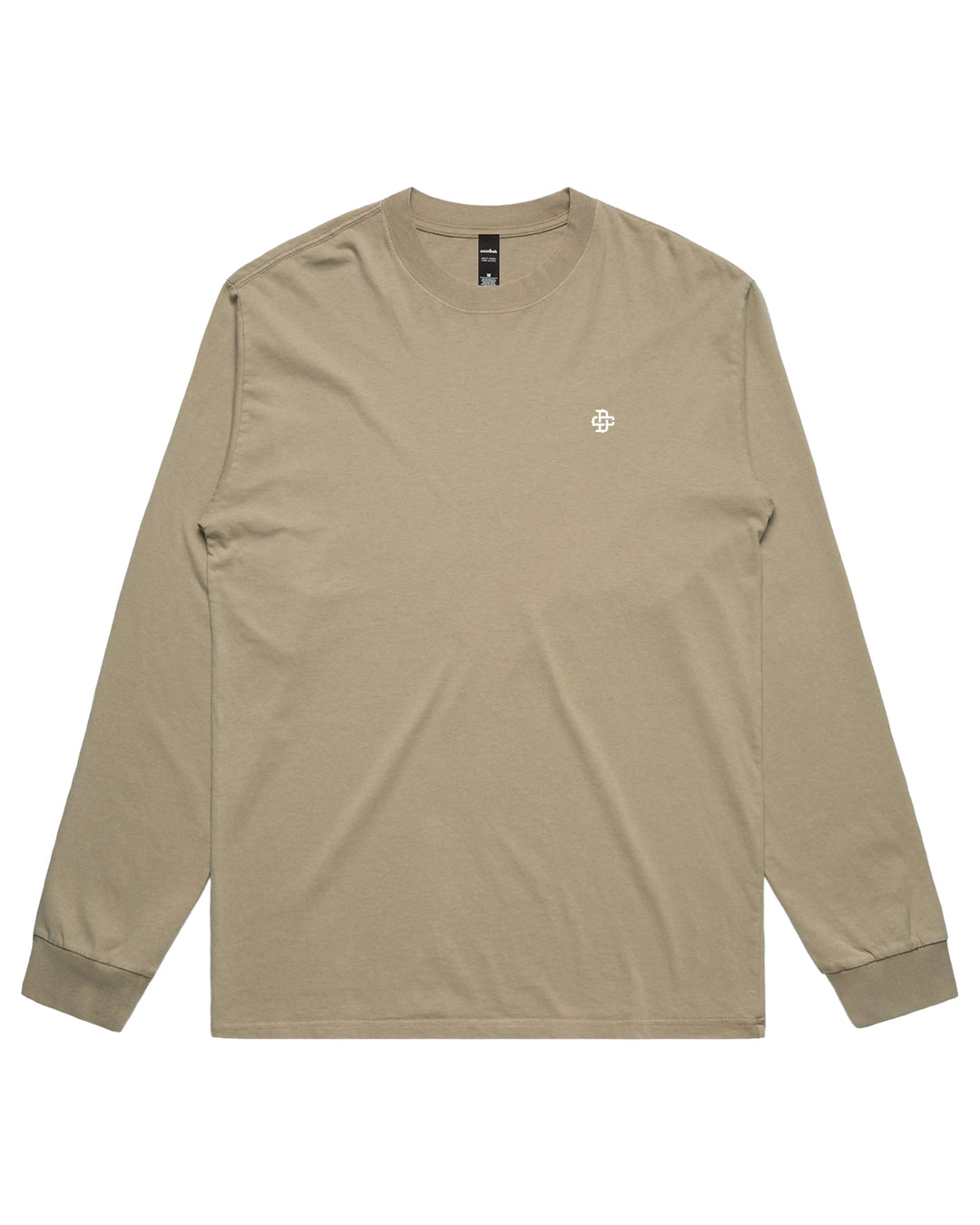 Front view of long sleeve tee in Faded Khaki