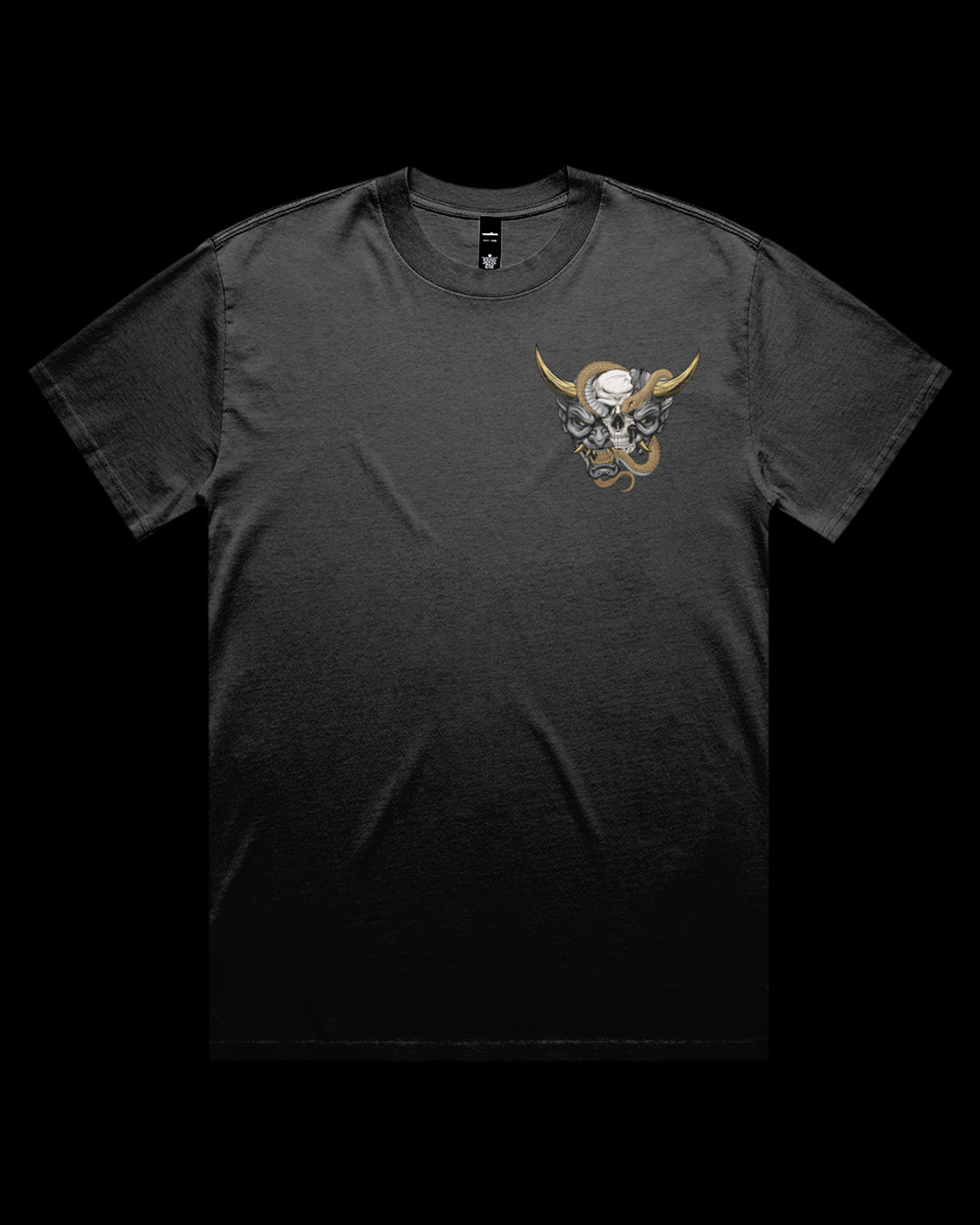 Black t-shirt with a hannya  mask design on left chest