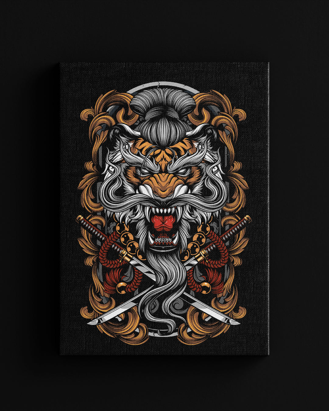 Neo Japanese inspired poster of tiger warrior on a black background