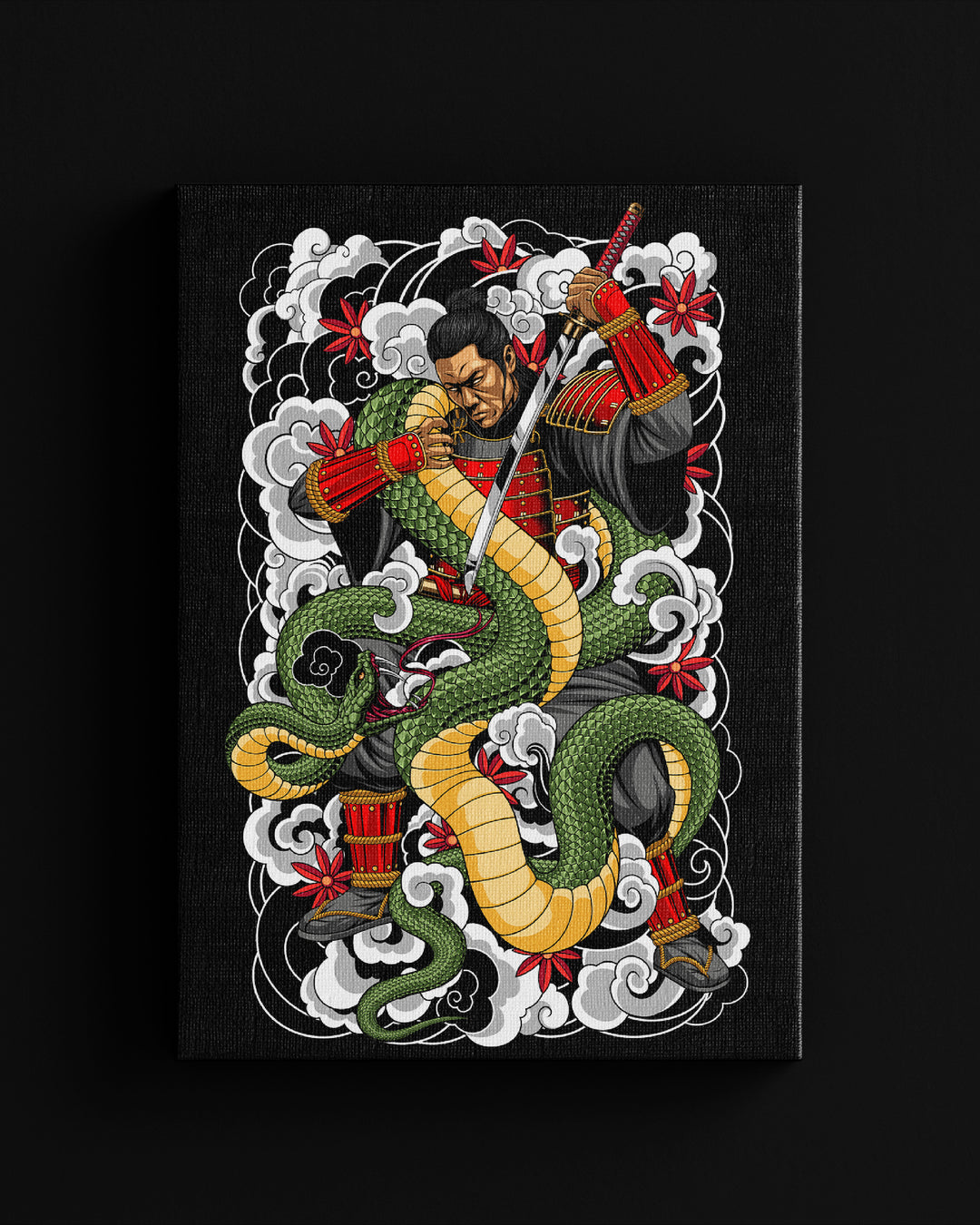 irezumi inspired samurai and snake canvas