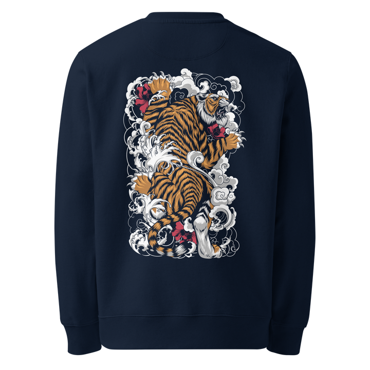 French Navy Tiger's Ascent Graphic Sweatshirt with bold back print