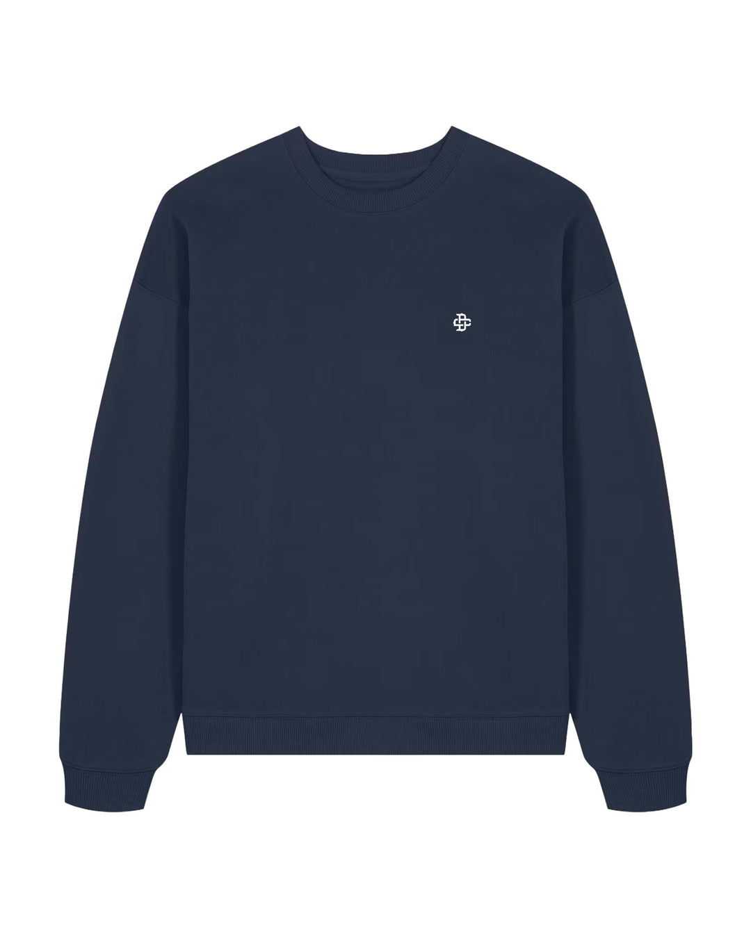 Front view of oversized sweatshirt in French Navy