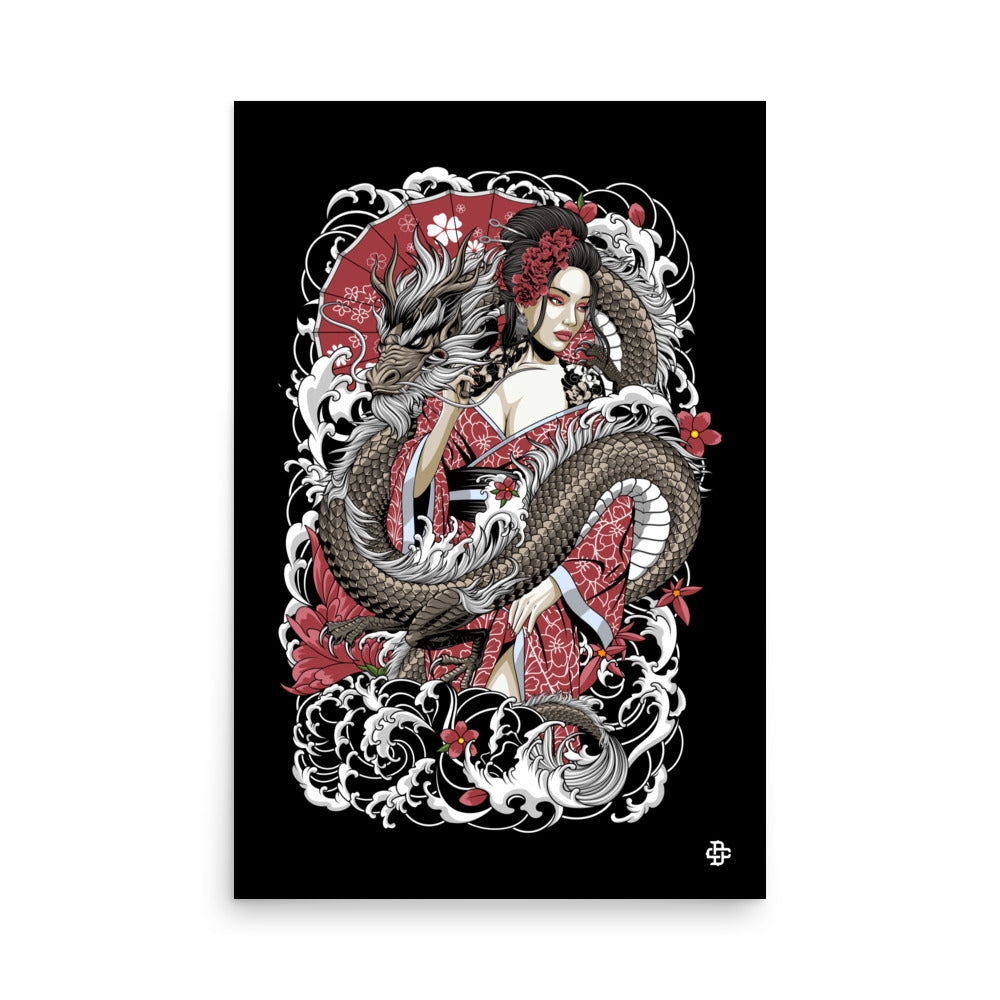 irezumi inspired Geisha mythology poster