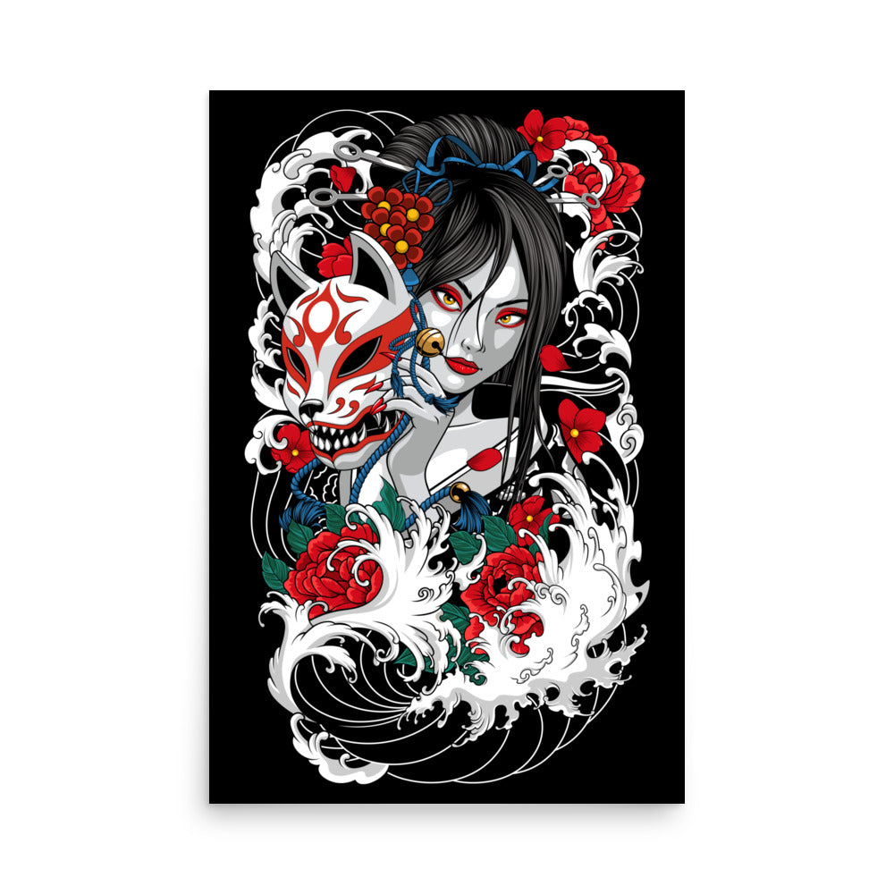 Geisha Kitsune Poster With Tattoo Inspired Artwork